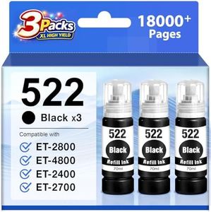 Compatible T522 522 Black Ink Refill Bottles Replacement for 522 Black Ink for Ecotank ET-2800 ET-2803 ET-2720 ET-4800 ET-2400 ET-4700 ET-4810 ET-2840 Printer(3-Pack)