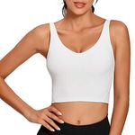 Lemedy Women Sports Bra Longline Crop Tank Top Padded Workout Running Yoga (M, White)