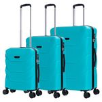 Rocklands® Hard Shell Suitcase Thick ABS with TSA Combination Lock, 4 Dual Spinner Wheels, Lightweight Luggage Set Durable Travel Trolley Case (Turquoise, 3 Pcs Set (20"+24"+28"))