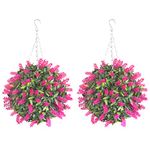 Best Artificial Pair of 28cm Pink Lavender Flower Balls Lush Long Leaf Topiary Grass **UV Fade Protected**