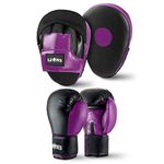 Lions Amateur Fitness Boxing Set Hook & Jab Pads Focus Punch Bag Gloves Target Strike Mitts (Purple, 10oz)