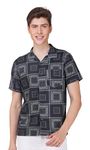 URBANCREW CLOTHING Stylish Pasiley Pattern Printed Shirts for Men | Cuban Collar | Relaxed Fit Fancy Half Sleeve Polyester Shirt | Casual Wear Hawaiian Shirt (Medium) Black