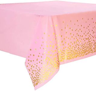 Large Tablecloth Table Cloth 273 x 137 cm / 108 x 54 Inches Rectangular Table Cloth Dots Gold Disposable Table Linen Children's Birthday Girl Boy Theme Party Pink Pack of 2