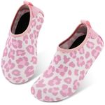 JIASUQI Kids Boys Girls Summer Athletic Water Shoes Barefoot Aqua Socks for Beach Swimming Pool(Pink Leopard,Size 6-7)