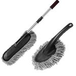 BUYERZONE Combo of 2 PCS Super Soft Microfiber Car Cleaning Brush Ideal as Mop Duster | Car Duster Exterior with Extendable Handle | Multipurpose Dust Cleaner Car Wash Brush (Small+Big)