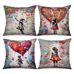 Tucocoo Graffiti Art Decorative Cushion Covers Little Girl Butterfly Modern Decor for Couch Bed Car Patio Furniture Bench Sofa 45x45cm Pack of 4