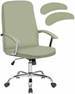 DecorLovee Sage Green Office Chair Cover with Armrest Covers & Zipper, Farmhouse Sage Green Decor Spandex Computer Chair Covers, Universal Rotating Desk Chair Slipcovers Protector, L