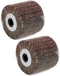 QWORK Flap Sanding Wheel, 2 Pack Wire Drawing Polishing Wheel, Aluminum Oxide Drum Burnishing Brush, 4.5" x 4" with 3/4"-4 Keyway (60 grit), Remove Rust/Weld Burr/Grinding