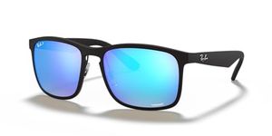 Ray-Ban Men's RB4264 Chromance Square Sunglasses, Matte Black/Polarized Green Mirror Blue, 58 mm