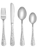 SHEUMNT 24-Piece Silver Vintage Carved Silverware Set for 6, Stainless Steel Flatware Set with Knife/Fork/Spoon, Cutlery Set for Home and Kitchen, Utensil Set with Dishwasher Safe