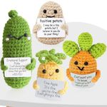 Urbun 4PCS Mini Funny Positive Potato Crochet Doll Set-Emotional Support Pickle, Positive Potato, Carrot and Pineapple,Cute Handmade Cucumber Knitting Doll Gift Home Decor with Positive Card