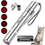 Cat Toys,7 in 1 Function Interactive Cat Toys 3 Lights Modes Led Pointer Cute Kitten Toys for Indoor Cats,Funny Pet Chaser Toy Exercising Training Tool for Cat -Sliver Iron Box Packaging