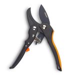 Sharpex Professional Ratchet Pruning Shears, Anvil Type with 3-Stage Ratcheting Mechanism for 5x Cutting Power, Ideal for Arthritis and Weak Hands with Nylon Handle - Black