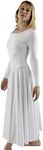 Danzcue Womens Praise Loose Fit Full Length Long Sleeve Dance Dress, White, Medium