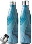 Triple Insulated Stainless Steel Water Bottle (Set of 2) 500ml Insulated Water Bottles, 100% Leakproof Travel Bottle Keeps Hot and Cold - BPA-Free Reusable Flask - Non-Sweat Metal Drinking Bottle