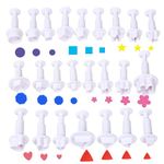 Fondant Plunger Cutters Set- 24pcs Fondant Cutters Cake Cutters for Decorating Heart Flower Star Geometric Shape DIY Decorating Mold Tools Set