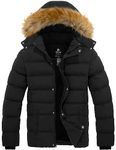 wantdo Men's Winter Puffer Jacket Thicken Winter Coat Warm Padded Jacket with Hood, Black, X-Large