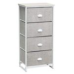 COSTWAY Chest of Drawers, Fabric 2/3/4-Drawer Dresser Cabinet with Wood Top, Metal Frame Vertical Tower Drawers Storage Organizer Unit for Bedroom, Living Room and Closet (Light Grey+White, 4 Tiers)