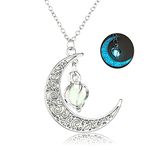 Luminous Moon Crescent Pendant Necklace Halloween Pumpkin Lantern Necklace for Women Men Teen Girls Glow in The Dark Guard Jewelry Gift, Rhinestone,