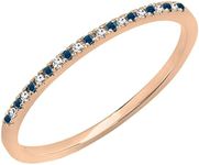 Dazzlingrock Collection 0.08 Cttw Alternate Round Blue & White Diamond Dainty Stackable Wedding Band for Her in 14K Solid Rose Gold Size 7