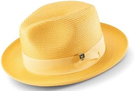 MONTIQUE Canary Braided Wide Brim Pinch Fedora Matching Grosgrain Ribbon Hat H-42 (Canary L)