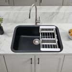 Ruhe® Matte Black Quartz Single Bowl Kitchen Sink | 24x18x9 inches | Natural Black Stone Kitchen Sink with Round Corners | Matte Finish | Including Sink Coupling/Waste pipe/Strainer