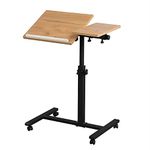 Portable Tilting Mobile Laptop Computer Desk -OZHOMY Height-Adjustable from 23"-36" 360° Swivel Lockable Casters Laptop Cart Sofa Overbed Table for Living Room, Bedroom and Office (Wood Grain)