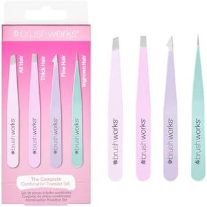 Brushworks HD 4 Piece Combination Tweezer Set - Pastels