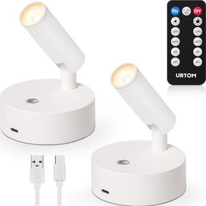 URTOM Wireless Spot Lights Indoor with Remote Rechargeable LED Uplighting Indoor Dimmable Warm White Picture Light Up Lights Indoor Battery Operated Spotlight Indoor for Plant Artwork Painting, 2 Pack