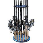 Rush Creek Creations | Round Spinning Fishing Rod Holder for 16 Freshwater Fishing Poles, Fishing Gear, and Fishing Accessories | Fishing Rod Rack with 16 Fishing Rod Clips for Garage Organization