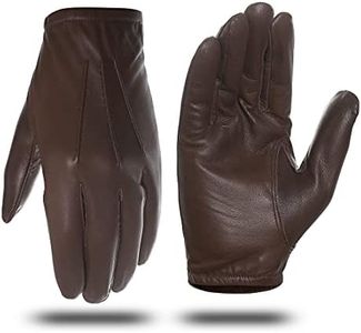 Harssidanzar Mens Thin Unlined leather police duty gloves GM031, Saddle