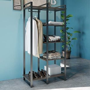 Zinus, Armario abierto con estantes Brock Etagere, Cuatro estantes, Estructura metálica, Madera maciza de acacia, Montaje sencillo