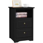 Yaheetech Bedside Cabinet with 2 Drawers & Shelf, Black Bedside Table for Bedroom, Living Room & Home Use, Nightstand Side Table with Smooth All-Metal Rail, Easy Assembly, Painted