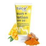 Tuco® Kids 2 in 1 Sunscreen + Body Lotion with SPF 30 | Turmeric, Licorice, Mango Butter | UVA/UVB PA++++ | Broad Spectrum | Benzophenone- 3 and Avobenzone Free | Ages 2-5, 5-10, 10-15 | 100 ml |