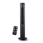 Tesora Bladeless Tower Fan With 1 to 8 hours Timer | 80° Wide Oscillation With Customizable Speed Settings | Silent Operation | Digital Display With Button & Remote Operation | 2-Year Warranty- Black