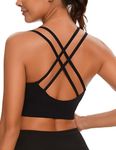 Leversic Sports Bra for Women Padded Yoga Bra Mid Impact Sports Bra Strappy Cross Back Crop Top for Fitness Yoga Gym(Black,M)