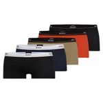 BOSS Men's 5 Pack Bold Logo Cotton Stretch Trunks, Black/Trout Green/Night/Black/Orange, Large