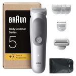 Braun Body Groomer for Men, Body Hair Trimmer +7 Tools, SkinGuard, Waterproof, 100 Min Runtime, Gentle Pubic & Private Area Shaver, Smooth & Sensitive Trim, Braun Series 5 Grey (BG5555)