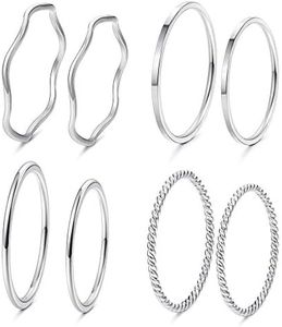 LOYALLOOK 8-14Pcs 1mm Stainless Steel Women's Plain Band Knuckle Stacking Midi Rings Comfort Fit Silver Tone