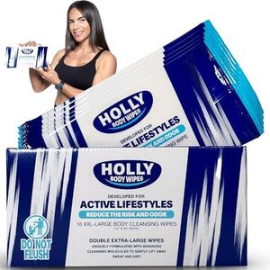 Holly Body Wipes Double Extra-Large Body Wipes 24" x 12" for Active Lifestyles - Travel Essentials, Rinse-Free Body Wash, Camping Essentials for Hikers, Campers, Fighters, Survival Kit & Gym Goers