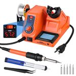 Vastar Soldering Iron Station Kit - 60W 392℉~896℉Adjustable Temperature C/F Switch, Auto-Sleep Anti-Static Fast Heating Up Temperature Adjustable, 5 Soldering Iron Tips, Wire, Desoldering Pump(Orange)