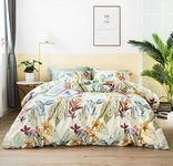 SUSYBAO Winter Floral Duvet Cover King 100% Egyptian Cotton Yellow Plant Patterned Duvet Cover Set 3 Pcs 1 Botanical Flower Duvet Cover with Zipper Ties 2 Pillowcases Luxury Vintage Flower Bedding Set