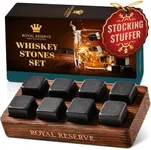 Whiskey Stones Gift Set by Royal Reserve – Artisan Crafted Reusable Chilling Rocks for Scotch Bourbon – Christmas Modern Stocking Stuffer for Men Husband Dad Boyfriend Guy