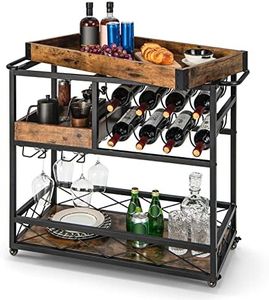 Giantex Home Bar Serving Cart, 3-Tier Rolling Bar Cart with Removable Tray, Wine Rack & Glass Holder, Liquor Wine Cart with Handles & Universal Casters for Kitchen, Dining Room, Bar, Rustic Brown