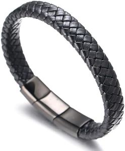 Halukakah ● Solo ● Men's Bracelet Handmade Genuine Leather in Brown/Black | Cross Mesh | Magnetic Clasp Made of Stainless Steel in Gold/Silver/Black | with Gift Box | Size Adjustable 21.5 cm - 23 cm, 23 cm, Leather Titanium, No gemstone