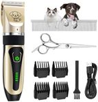 Dog Clippers, Cordless Dog Grooming Kit, 2-Speed Rechargeable Dog Grooming Clippers with Battery Display, Low Noise Dog Clippers Professional for Dogs Cats Pets Thick Hair with Combs and Scissors