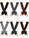 6 Pairs Women Long Fingerless Gloves Arm Warmers Knit Thumbhole Stretchy Gloves