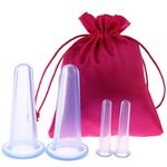 HASTHIP® 4pcs Silicone Vacuum Cupping Cups Massage Set with Bag Face Body Cups for Wrinkle Reducer,Collagen Stimulator,Pain Relief