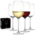 Hand Blown Italian Style Crystal White or Red Wine Glasses - Gift Packaging for Any Occasion - Lead-Free Premium Crystal Clear Glass - Set of 4-18 Ounce