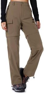 Cycorld Women's-Hiking-Pants-Convertible Quick-Dry-Stretch-Lightweight Zip-Off Outdoor Pants with 5 Deep Pockets (Brown, Large)